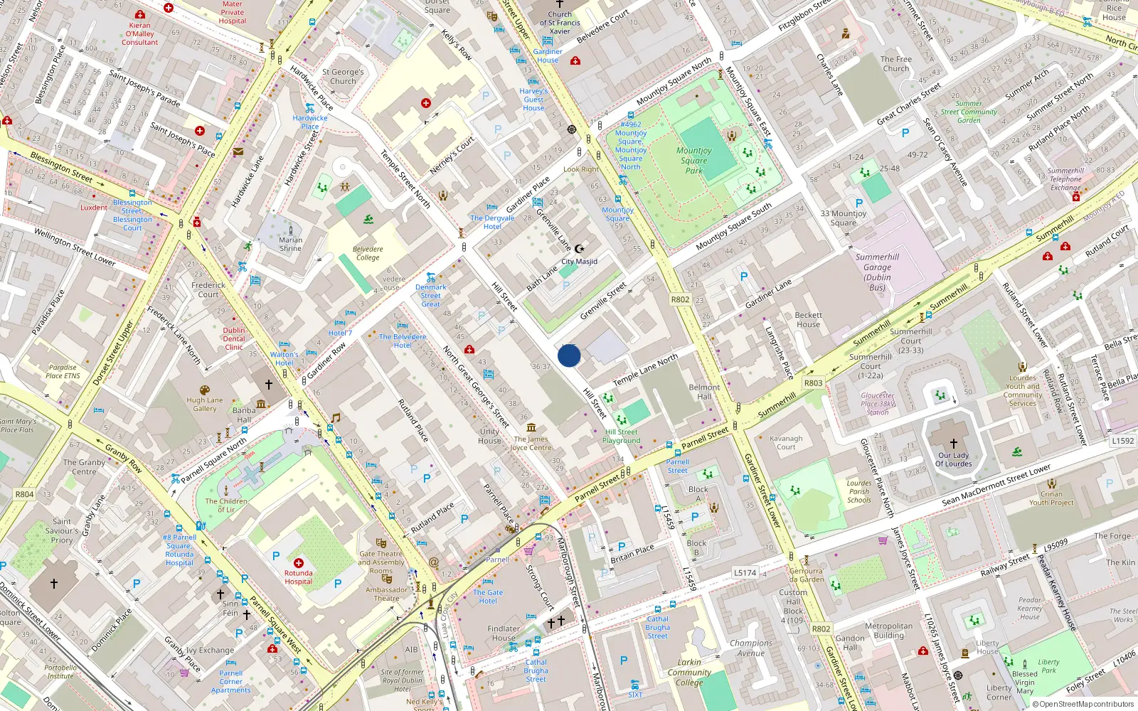 Overhead map showing the location of Flat 1, 10 Hill St, Dublin 1