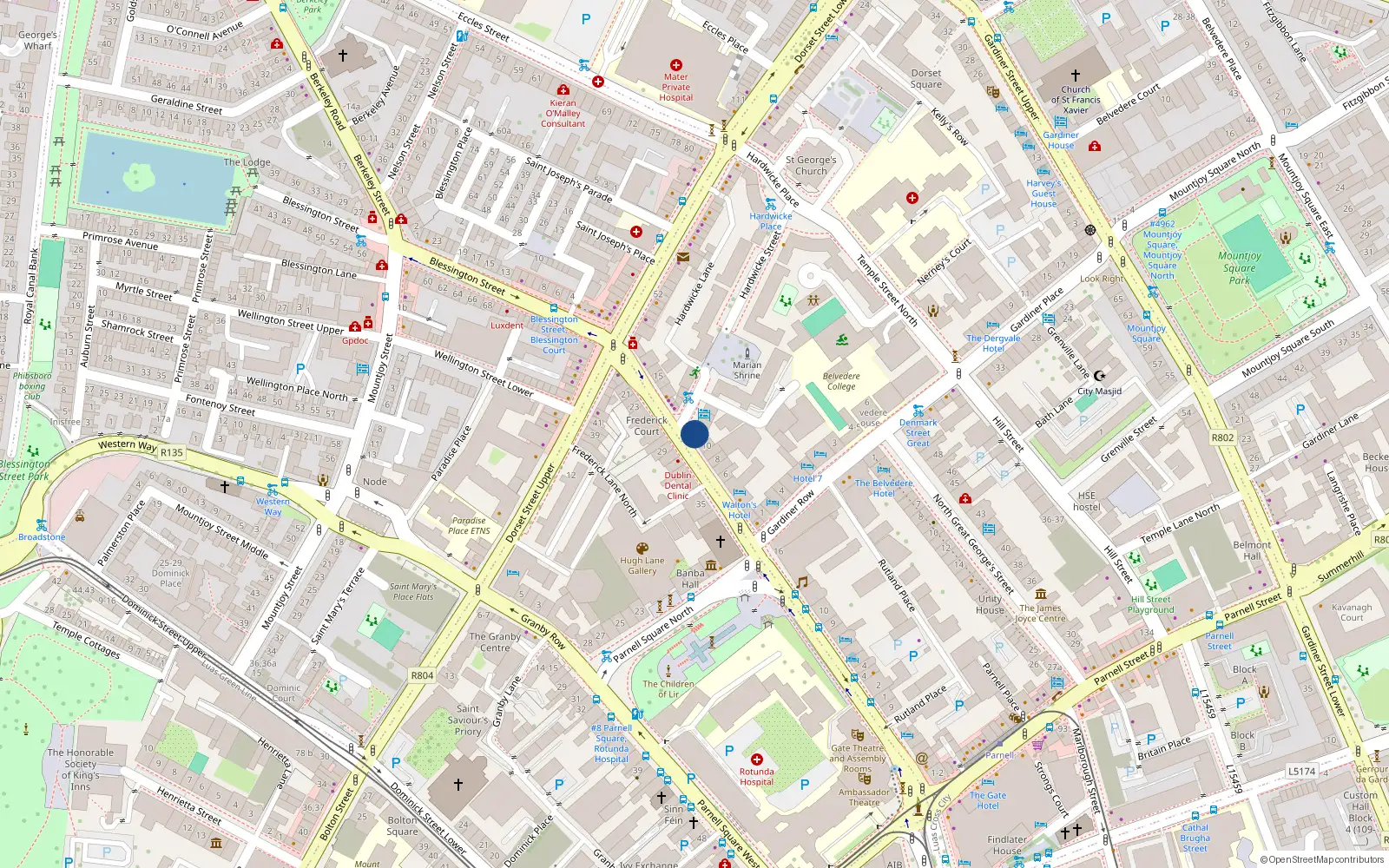 Overhead map showing the location of Flat 1, 11A Frederick Street North, Dublin 1
