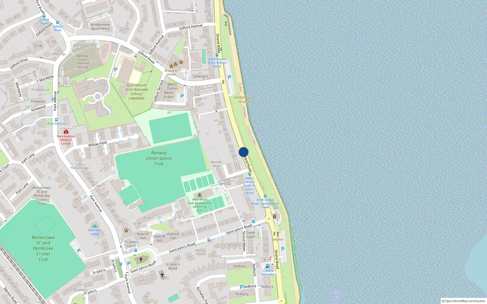 Overhead map showing the location of Flat 1-12 41A Stanfield House, Strand Road, Sandymount