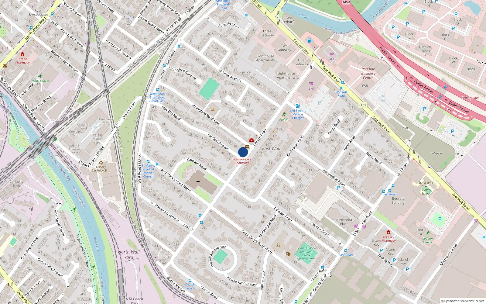 Overhead map showing the location of Flat 1, 149 Church Road, East Wall