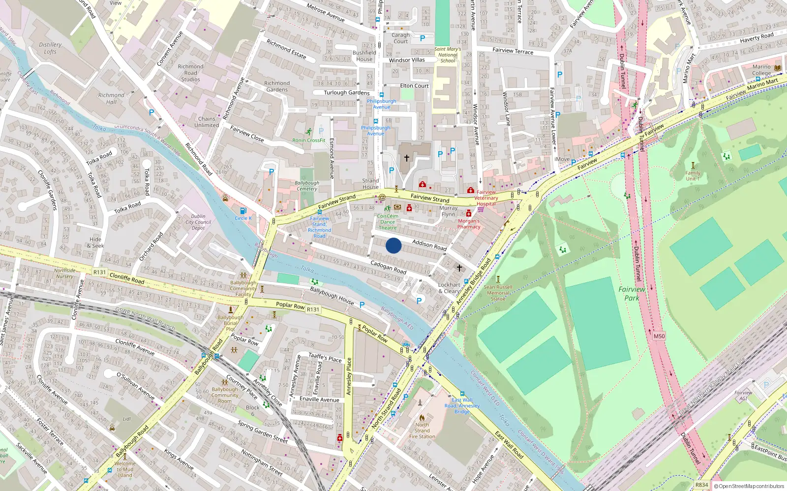 Overhead map showing the location of Flat 1, 16 Addison Road, Dublin 3