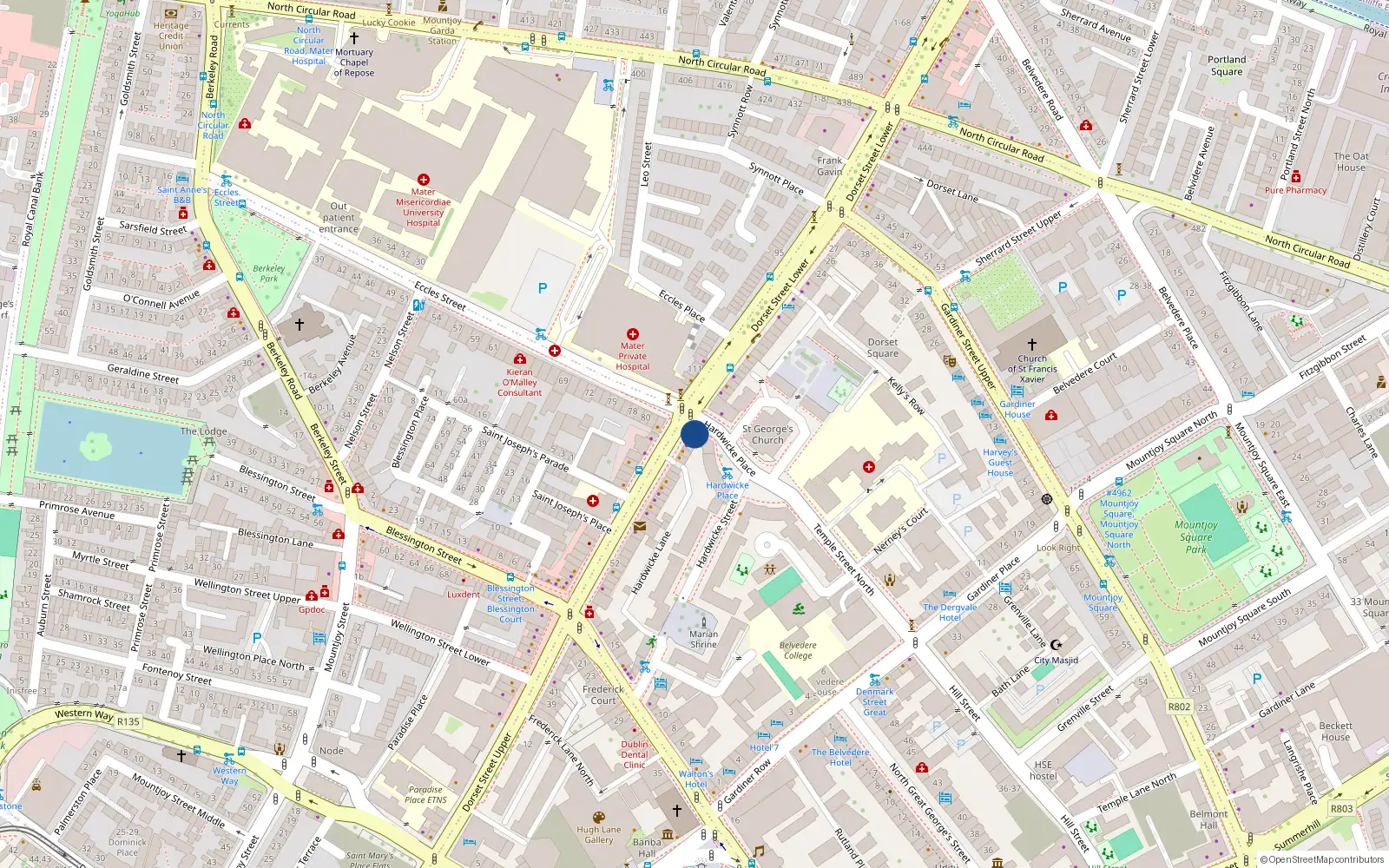 Overhead map showing the location of Flat 1, 1 Dorset Street Lower, Dublin 1