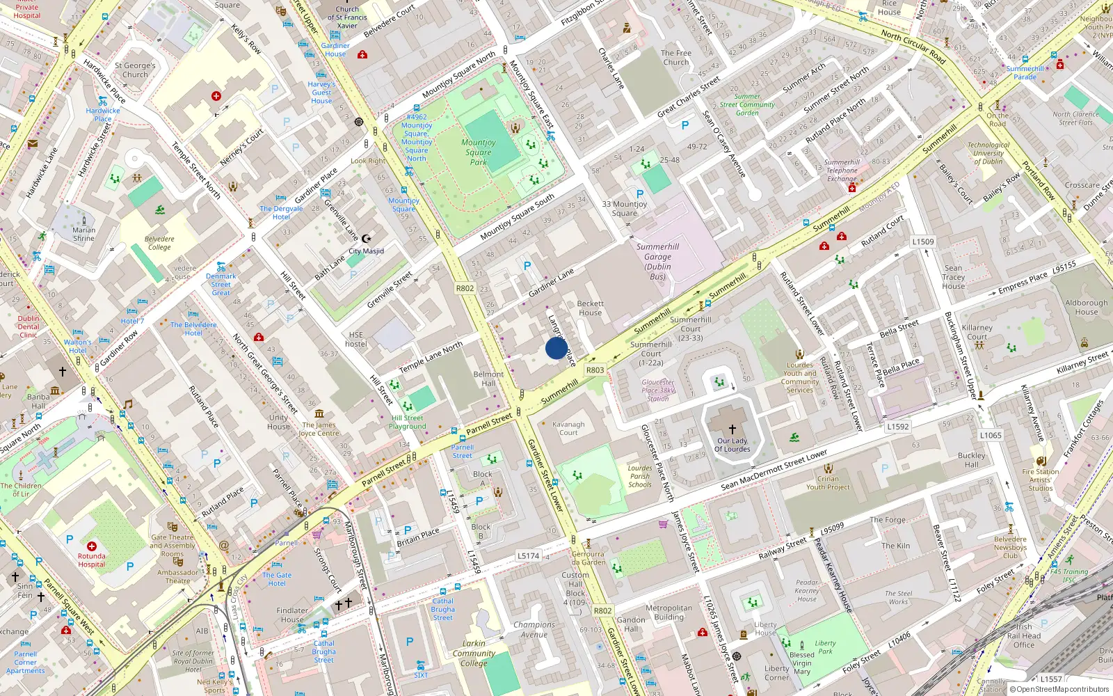Overhead map showing the location of Flat 1, 16 Langrishe Place, Summerhill