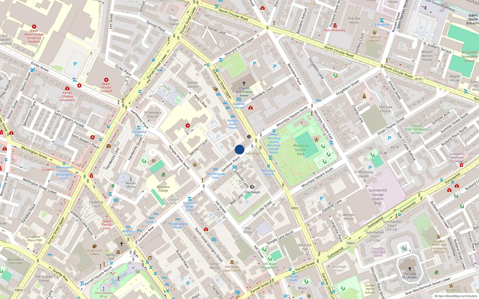 Overhead map showing the location of Flat 1, 17 Gardiner Place, Dublin 1