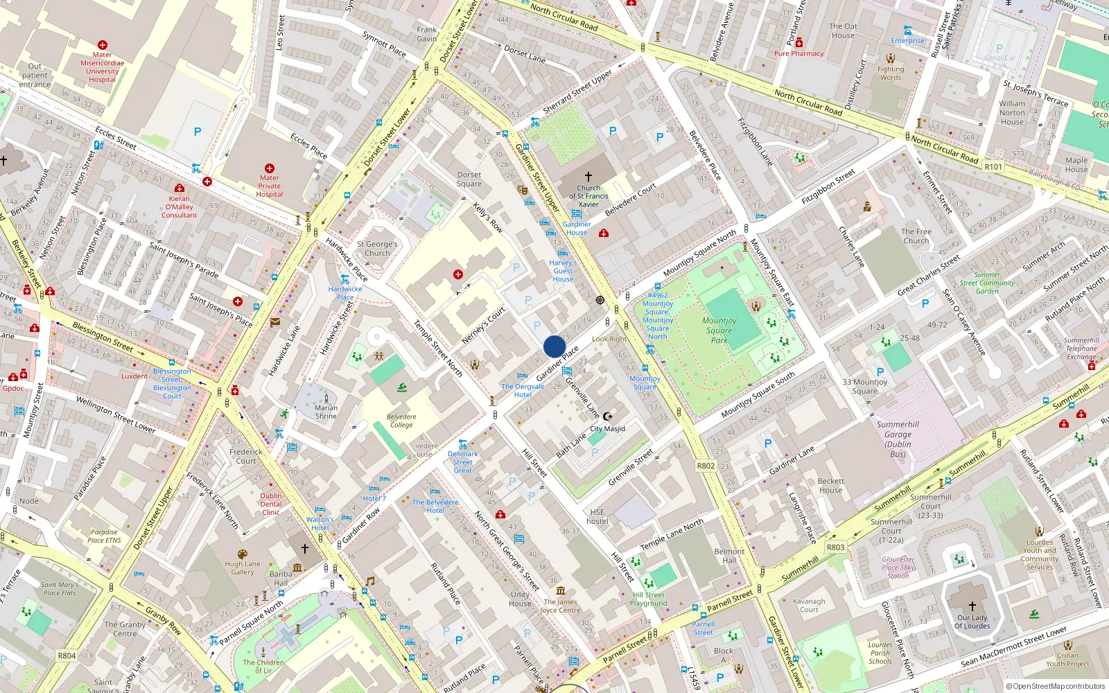Overhead map showing the location of Flat 1 & 2, 12 Gardiner Place, Dublin 1