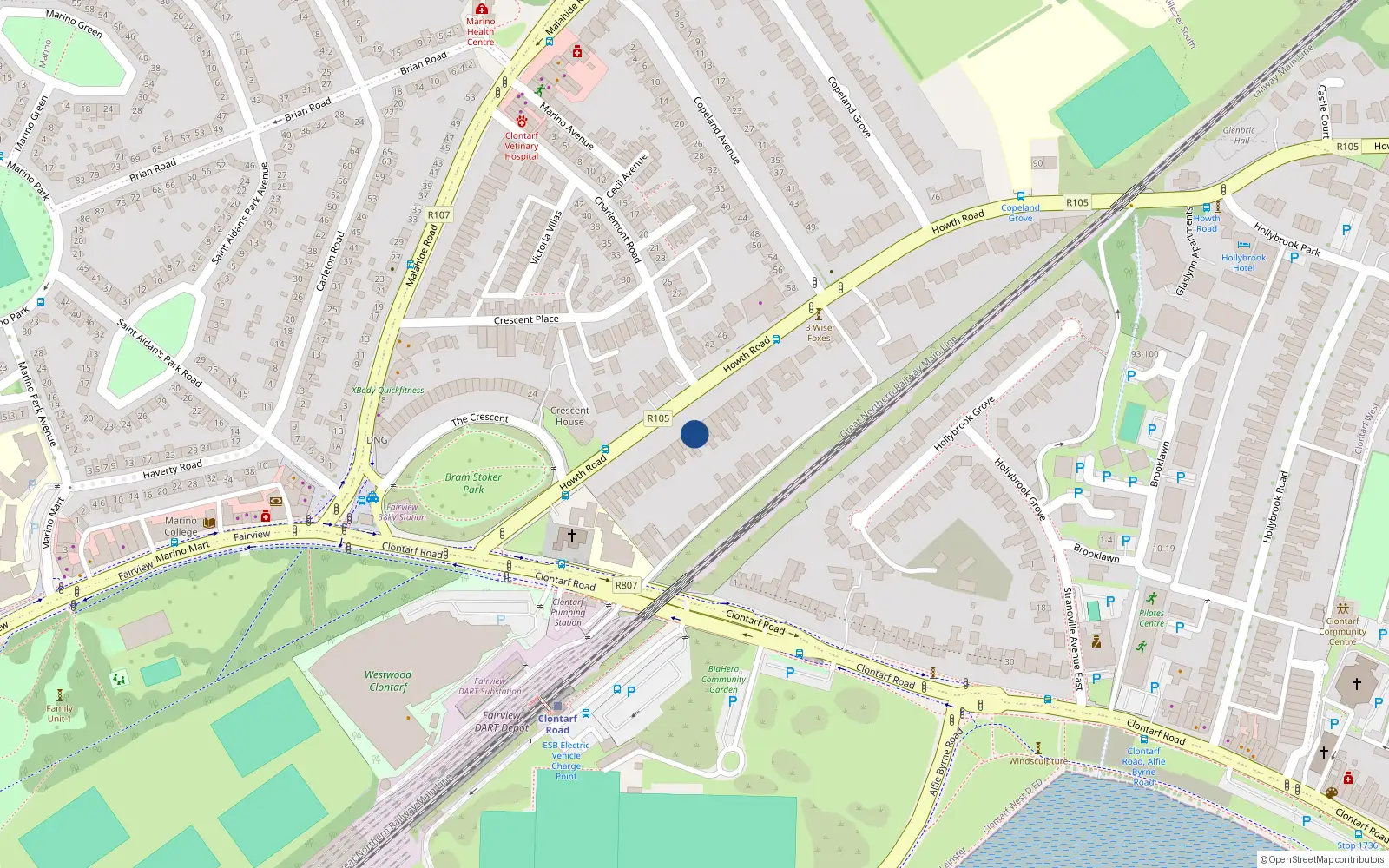Overhead map showing the location of Flat 1, 27 Howth Road, Clontarf