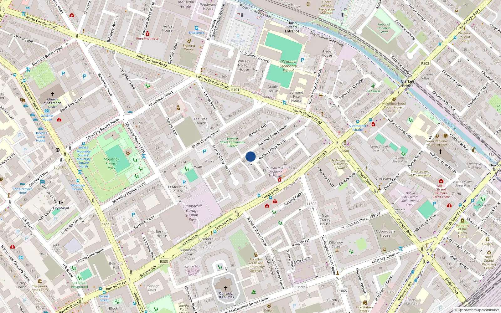 Overhead map showing the location of Flat 1, 41 Summer Street North, Dublin 1