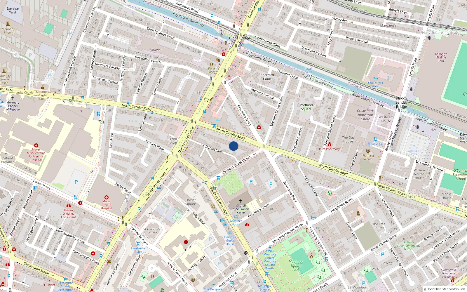 Overhead map showing the location of Flat 1, 470 North Circular Road, Dublin 1