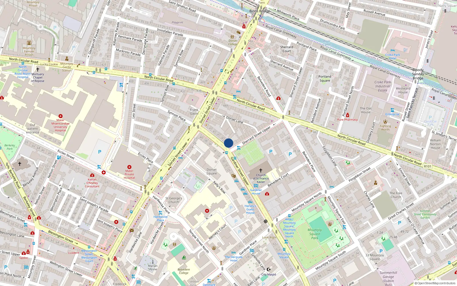 Overhead map showing the location of Flat 1, 52 Gardiner Street Upper, Dublin 1