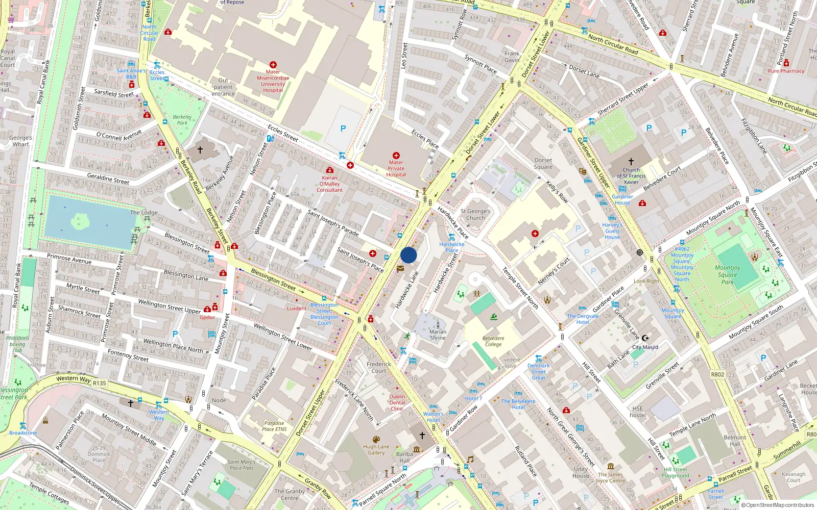 Overhead map showing the location of Flat 1 62 Upper Dorset St, Dublin 1, Dublin