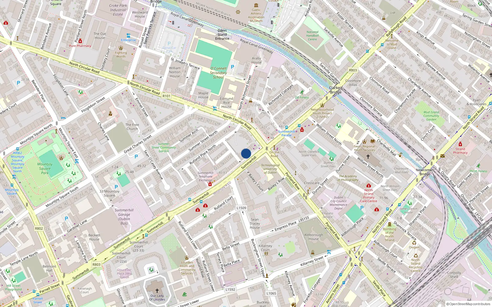 Overhead map showing the location of Flat 1., 72A Summerhill, Dublin 1