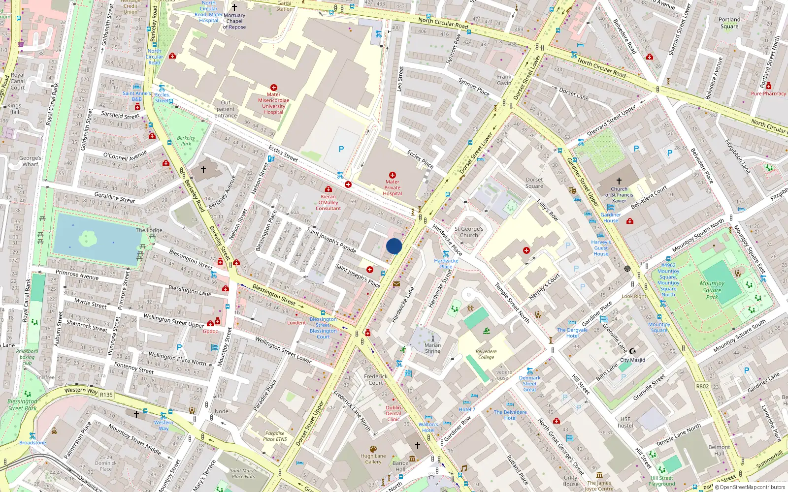 Overhead map showing the location of Flat 1, 76 Dorset St Upper, Dublin 1