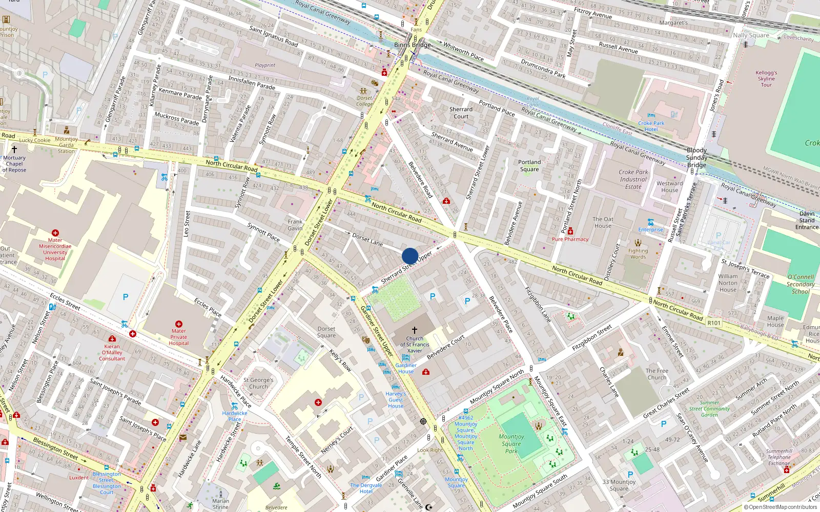 Overhead map showing the location of Flat 1, 9 Sherrard St Upper, Dublin 1