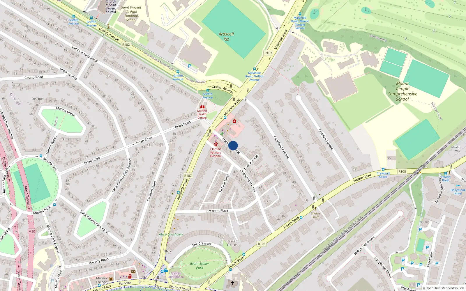 Overhead map showing the location of Flat 1, Marino Avenue, Dublin 3