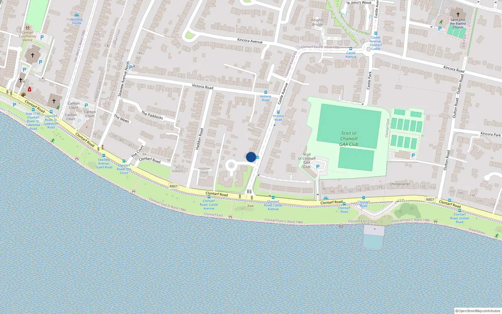 Overhead map showing the location of Flat 2, 2 Castle Avenue, Dublin 3