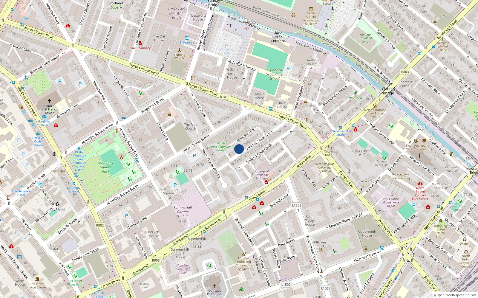 Overhead map showing the location of Flat 3, 6 Summer Street North, Dublin 1