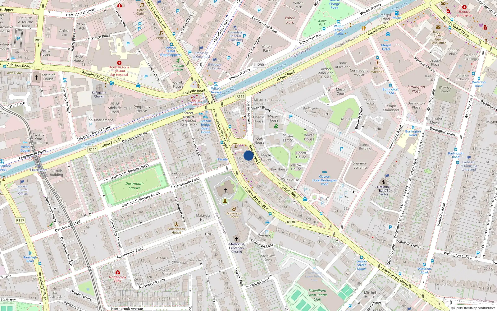 Overhead map showing the location of Flat 4, 2 Sussex Road, Ballsbridge