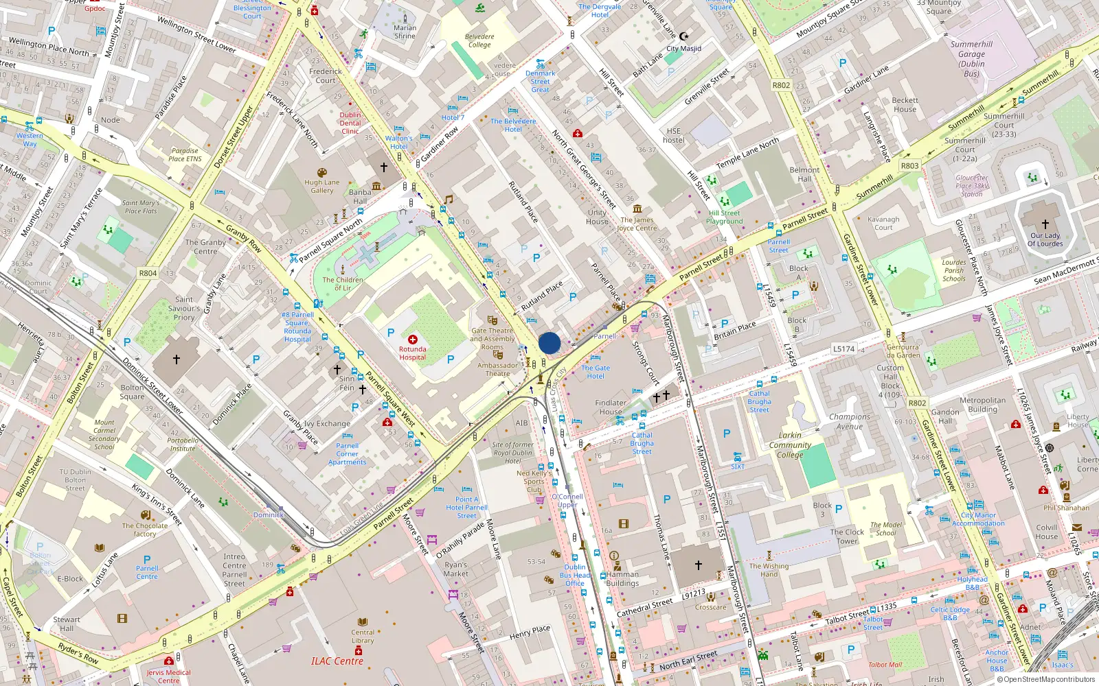 Overhead map showing the location of Flat 4, 3 Cavendish Row, Dublin 1