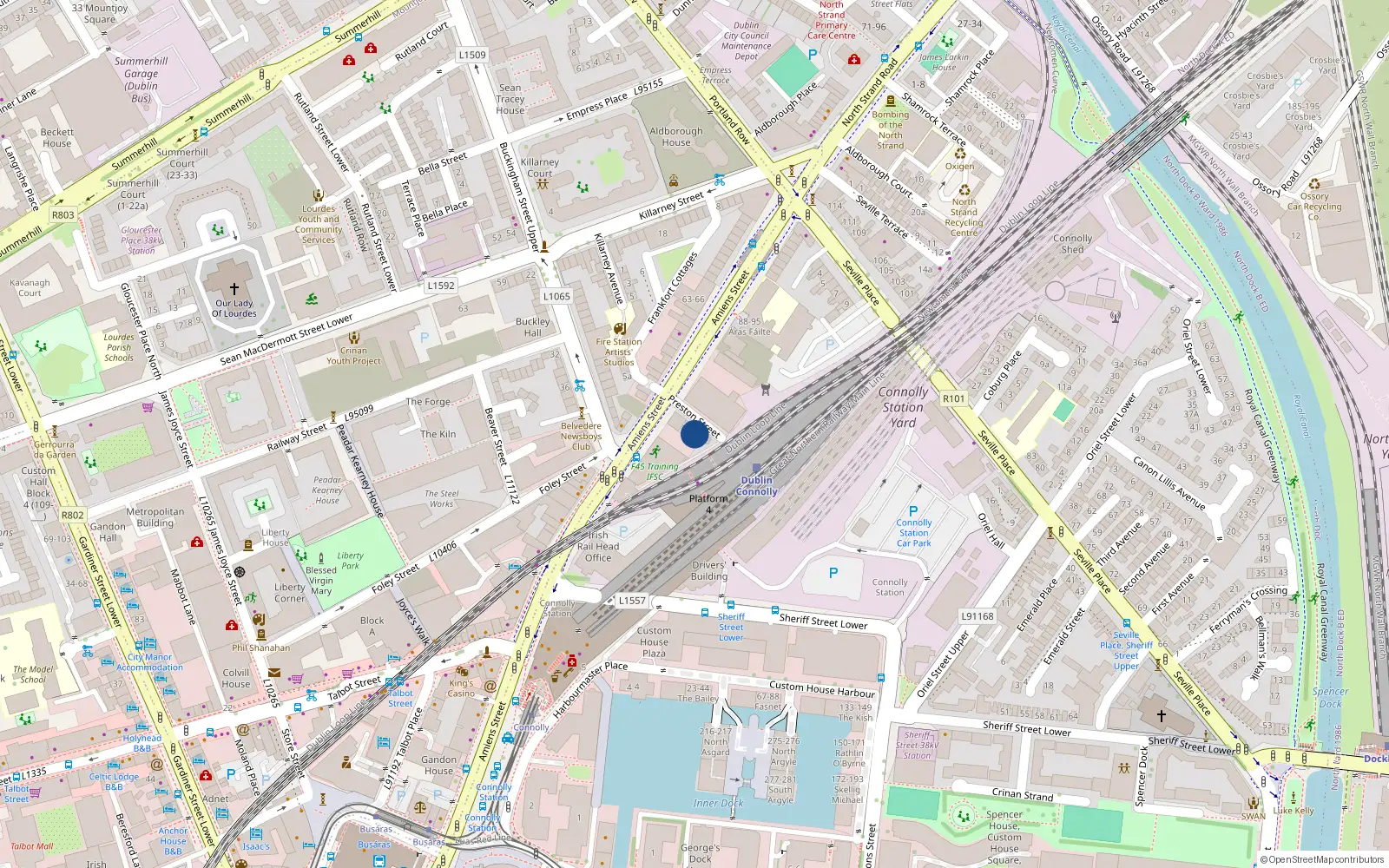 Overhead map showing the location of Flat 5, 3 Preston Street, Dublin 1