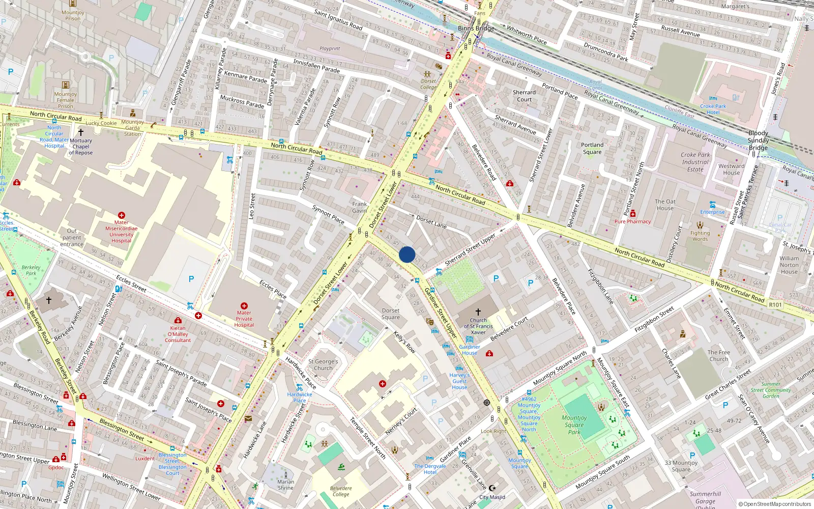 Overhead map showing the location of Flat 5, 48 Gardiner Street Upper, Dublin 1