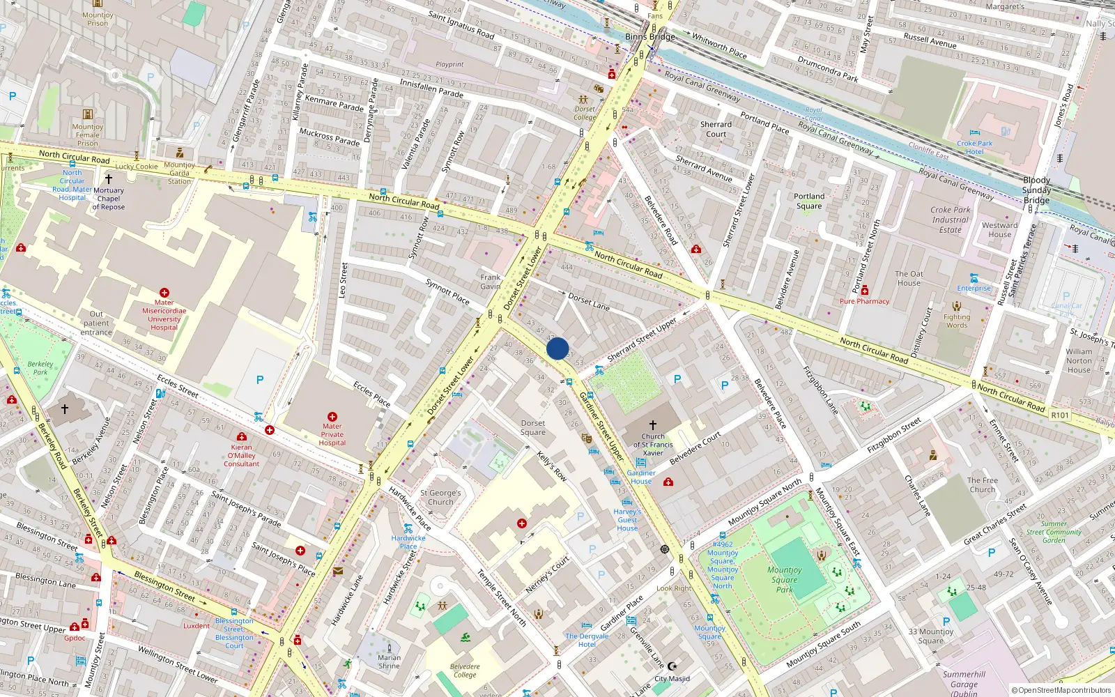 Overhead map showing the location of Flat 6, 49 Gardiner Street Upper, Dublin 1