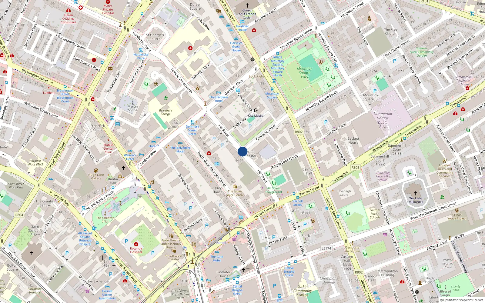 Overhead map showing the location of Flat 6, 6 Hill Street, Dublin 1