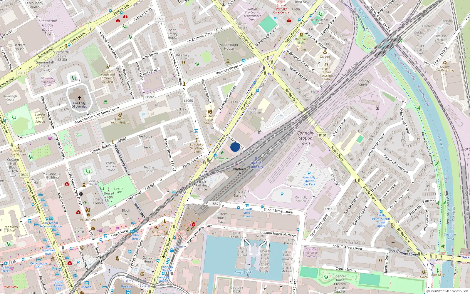 Overhead map showing the location of Flat 7, 3 Preston Street, Dublin 1