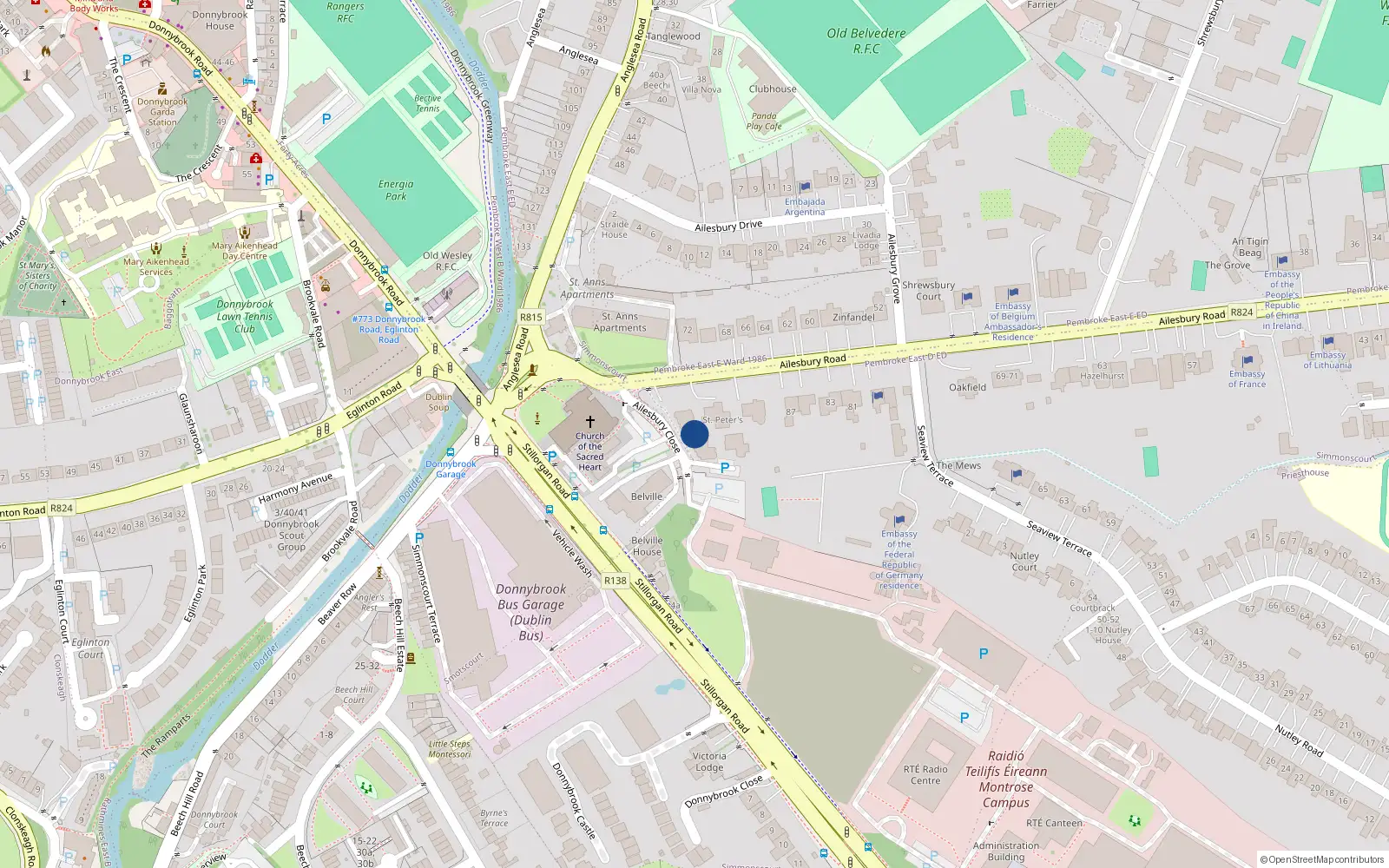Overhead map showing the location of Flat 7, 93 Ailesbury Road, Simmonscourt