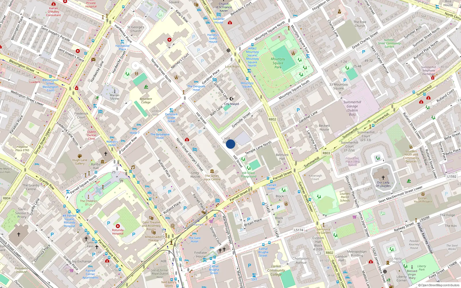 Overhead map showing the location of Flat 7, 7 Hill Street, Dublin 1