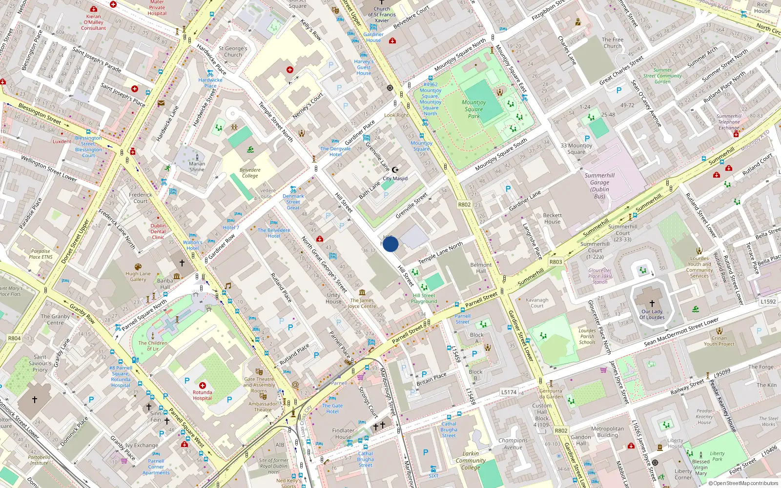 Overhead map showing the location of Flat 8, 10 Hill Street, Dublin 1