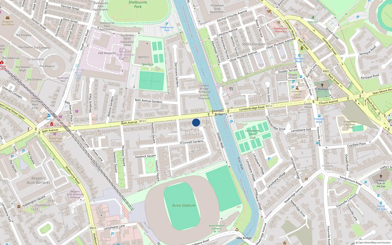 Overhead map showing the location of Flat No. 2, 75 Pembroke Road, Ballsbridge