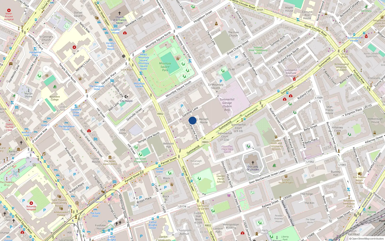 Overhead map showing the location of Flat1-9 Langrishe Place, Summerhill, Dublin 1