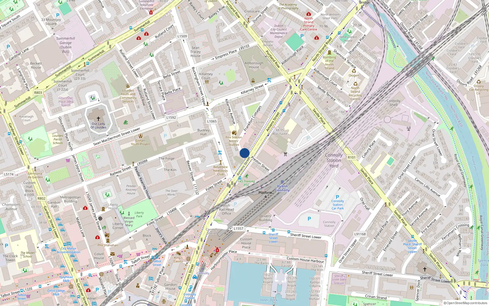 Overhead map showing the location of Flats 1 - 12, 52 Amiens Street, Dublin 1