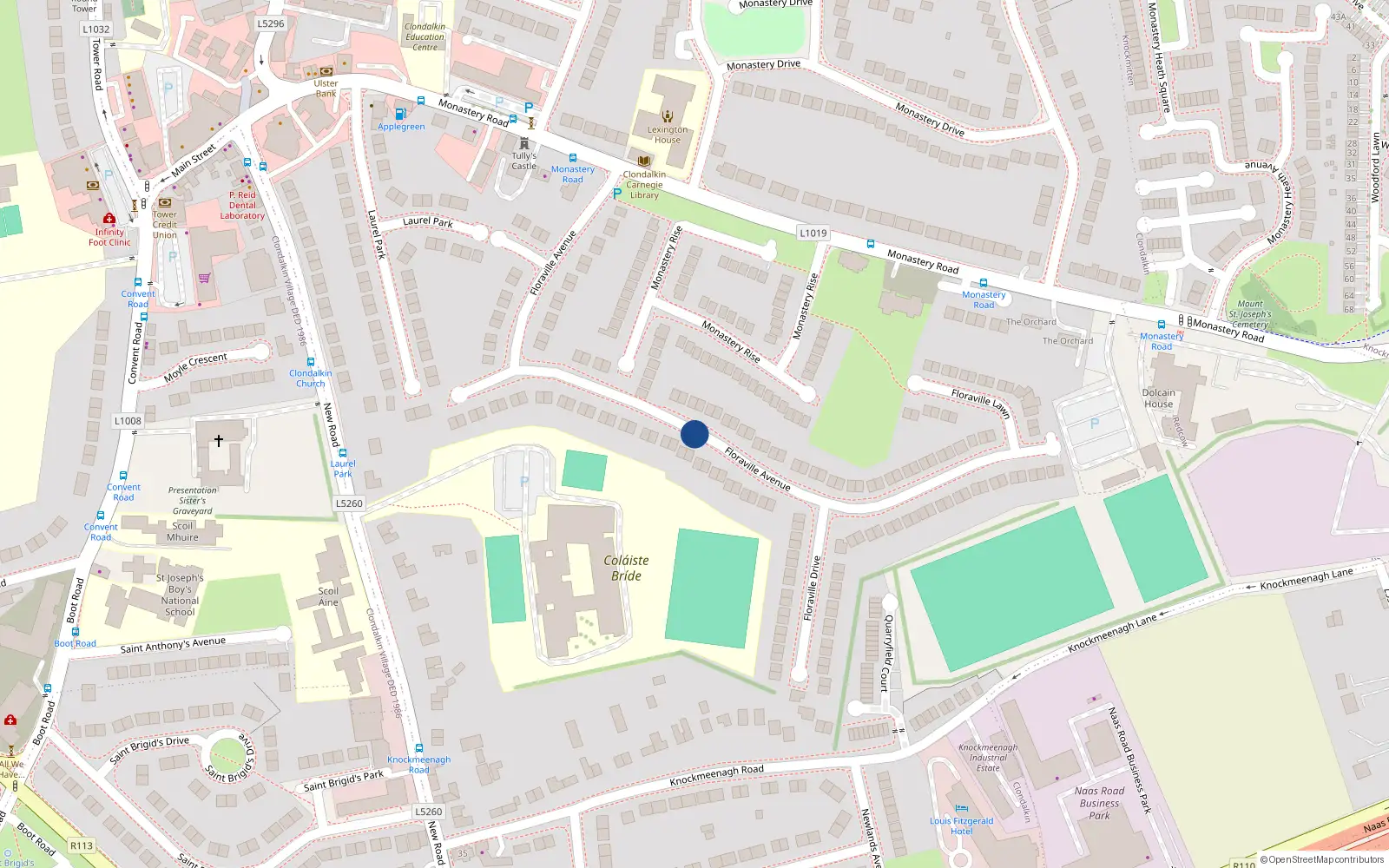 Overhead map showing the location of Floraville Avenue, Clondalkin