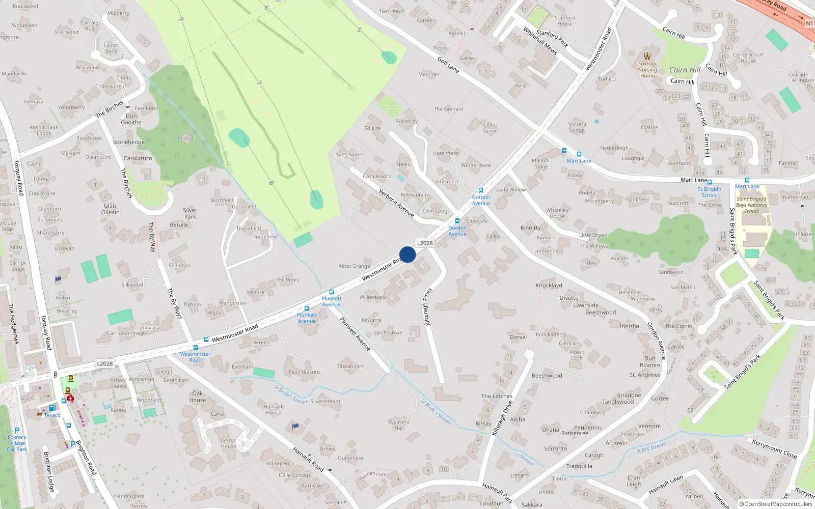 Overhead map showing the location of Four Seasons, Westminister Road, Foxrock