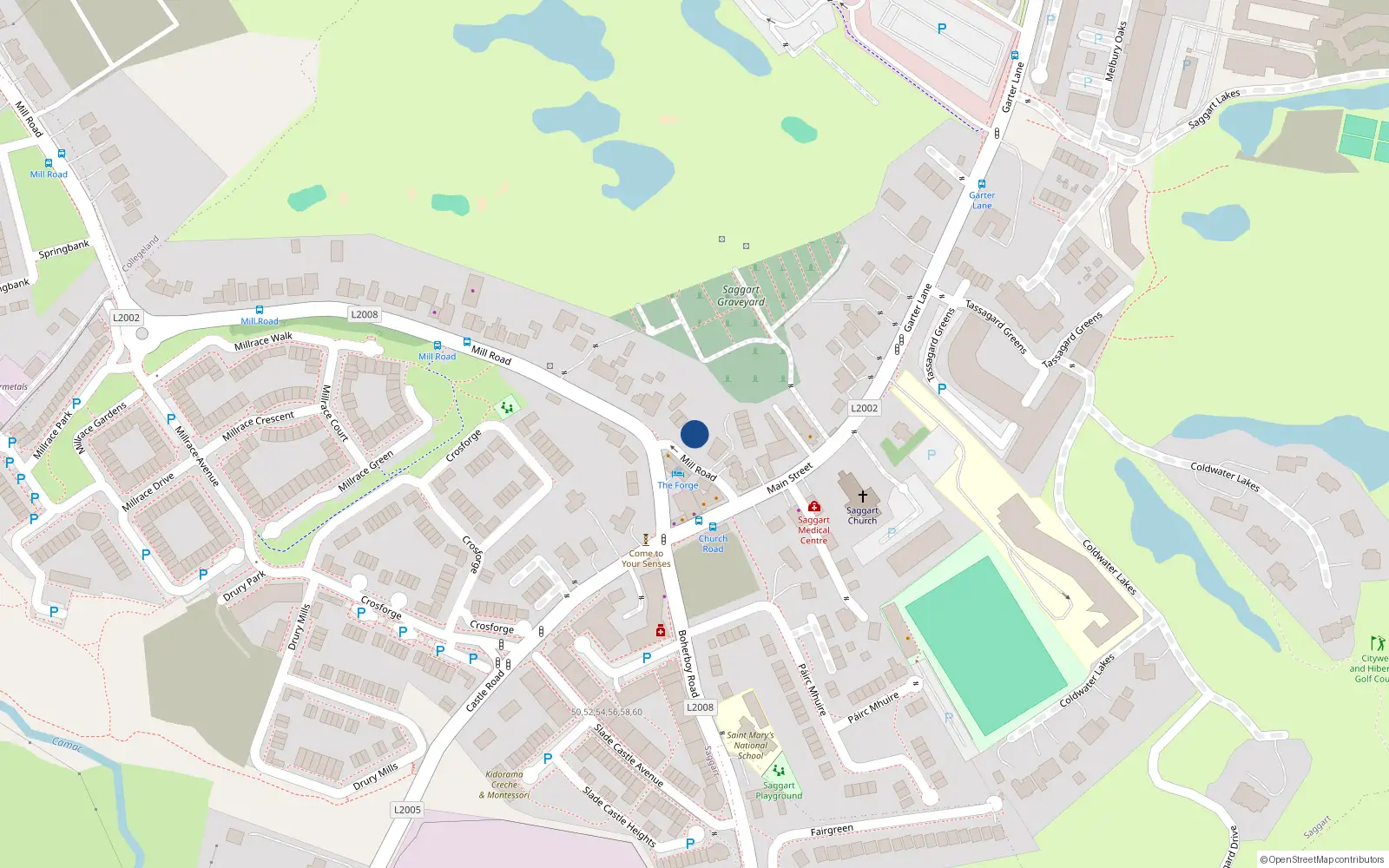 Overhead map showing the location of Mill Road, Saggart