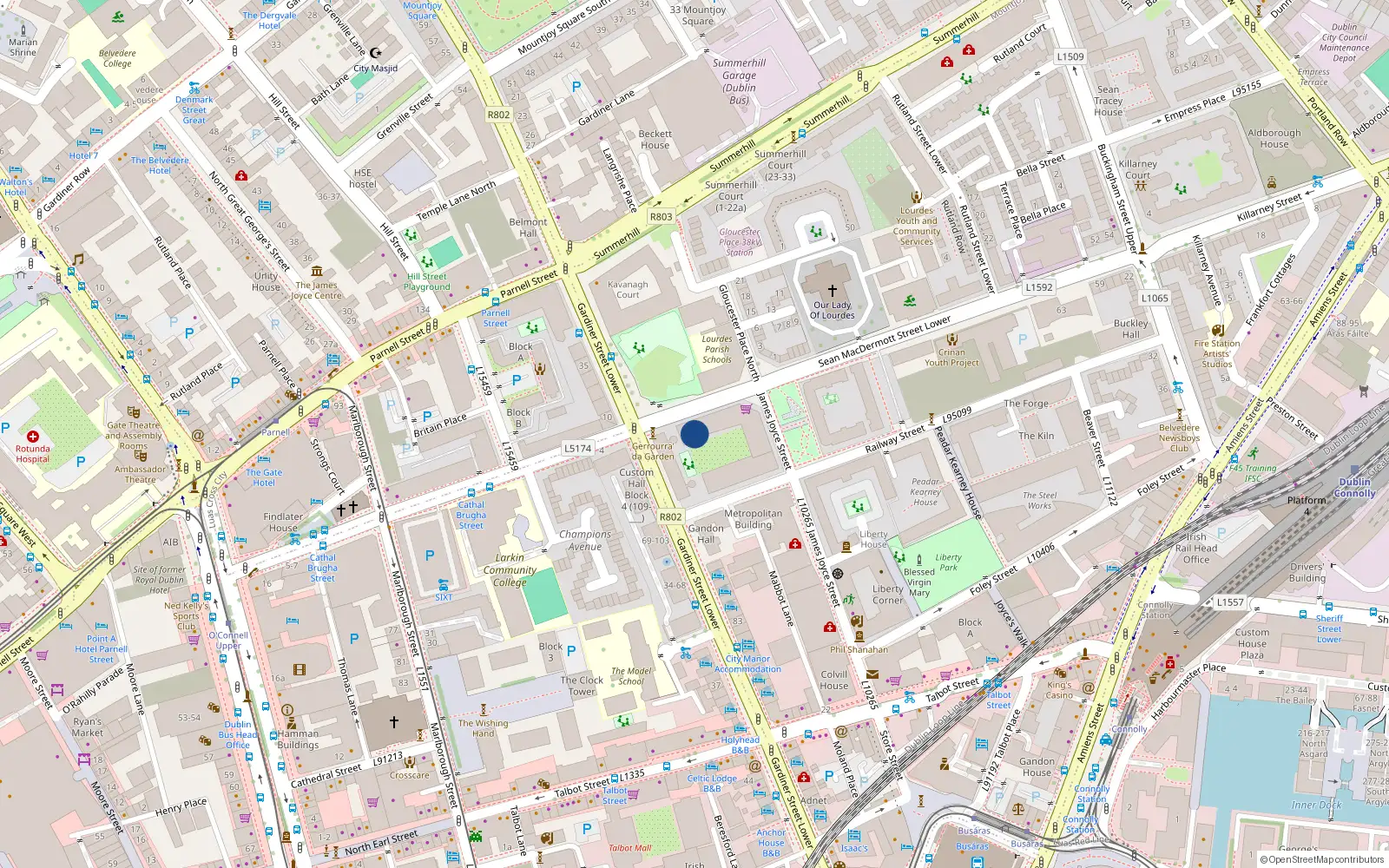 Overhead map showing the location of 91-92 Sean Macdermott Street Lower, Dublin 1