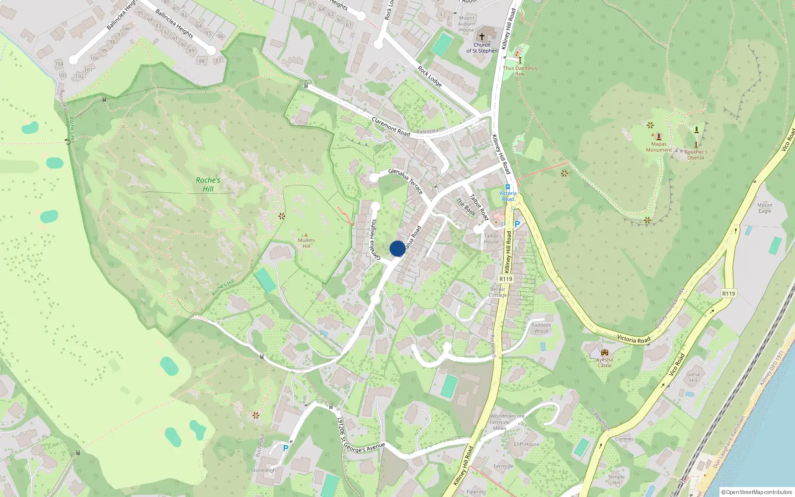 Overhead map showing the location of Rocheshill, Dublin, Co. Dublin