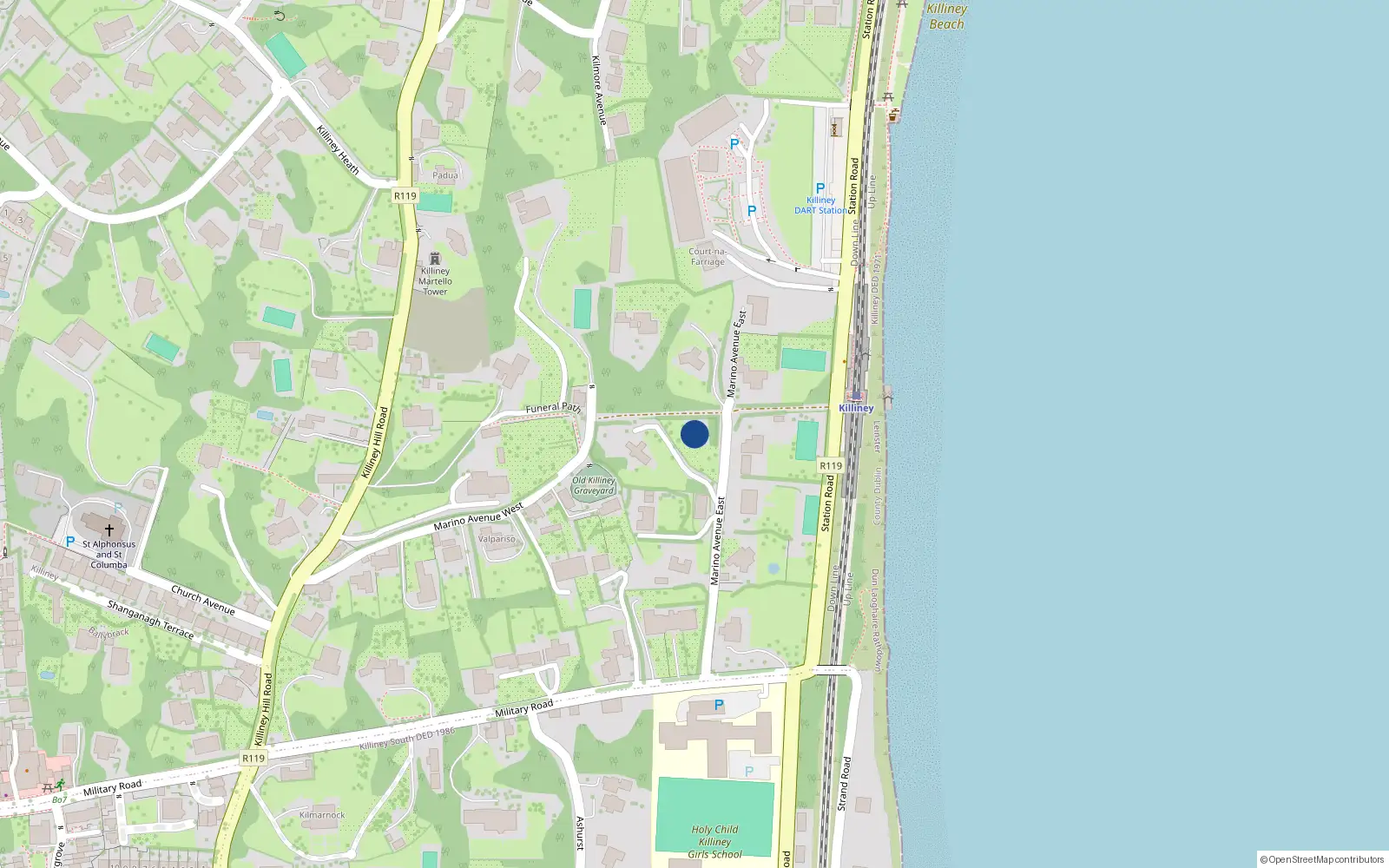 Overhead map showing the location of Killiney, Dublin, Co. Dublin