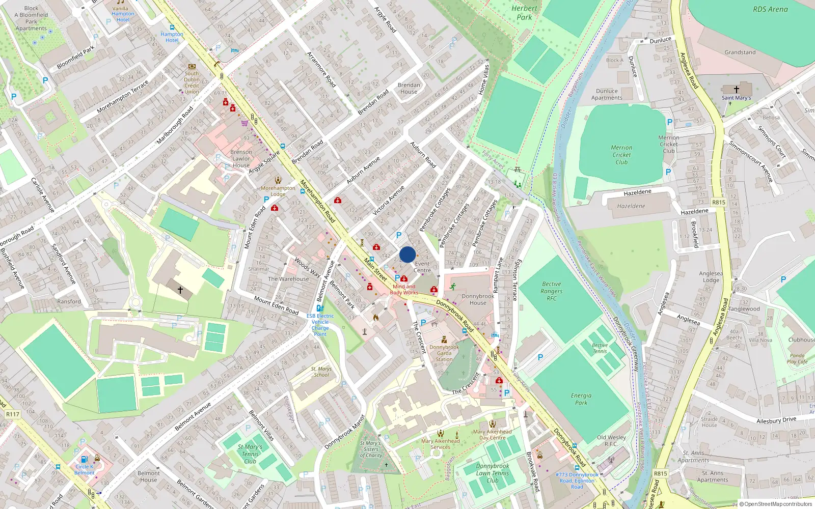 Overhead map showing the location of Garden, 3 Syndham Road, Ballsbridge Dublin 4