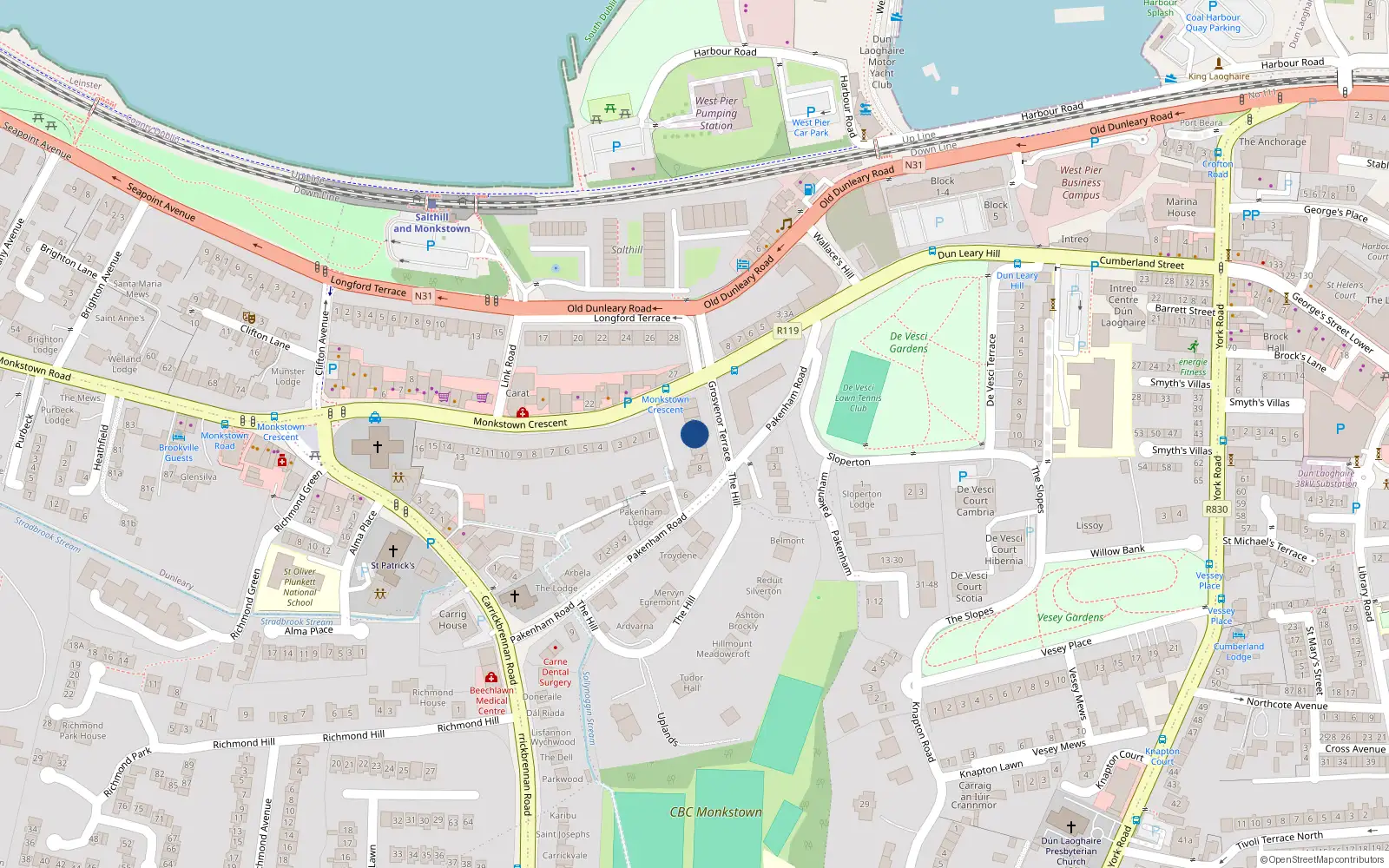 Overhead map showing the location of Garden Apt. 4grosvenorterrace &, 4 Grosvenor Terrace, Monkstown