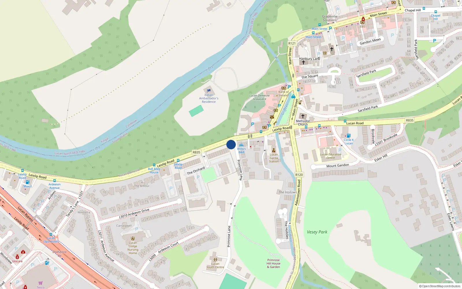 Overhead map showing the location of Lucan And Pettycanon, Lucan, Co. Dublin