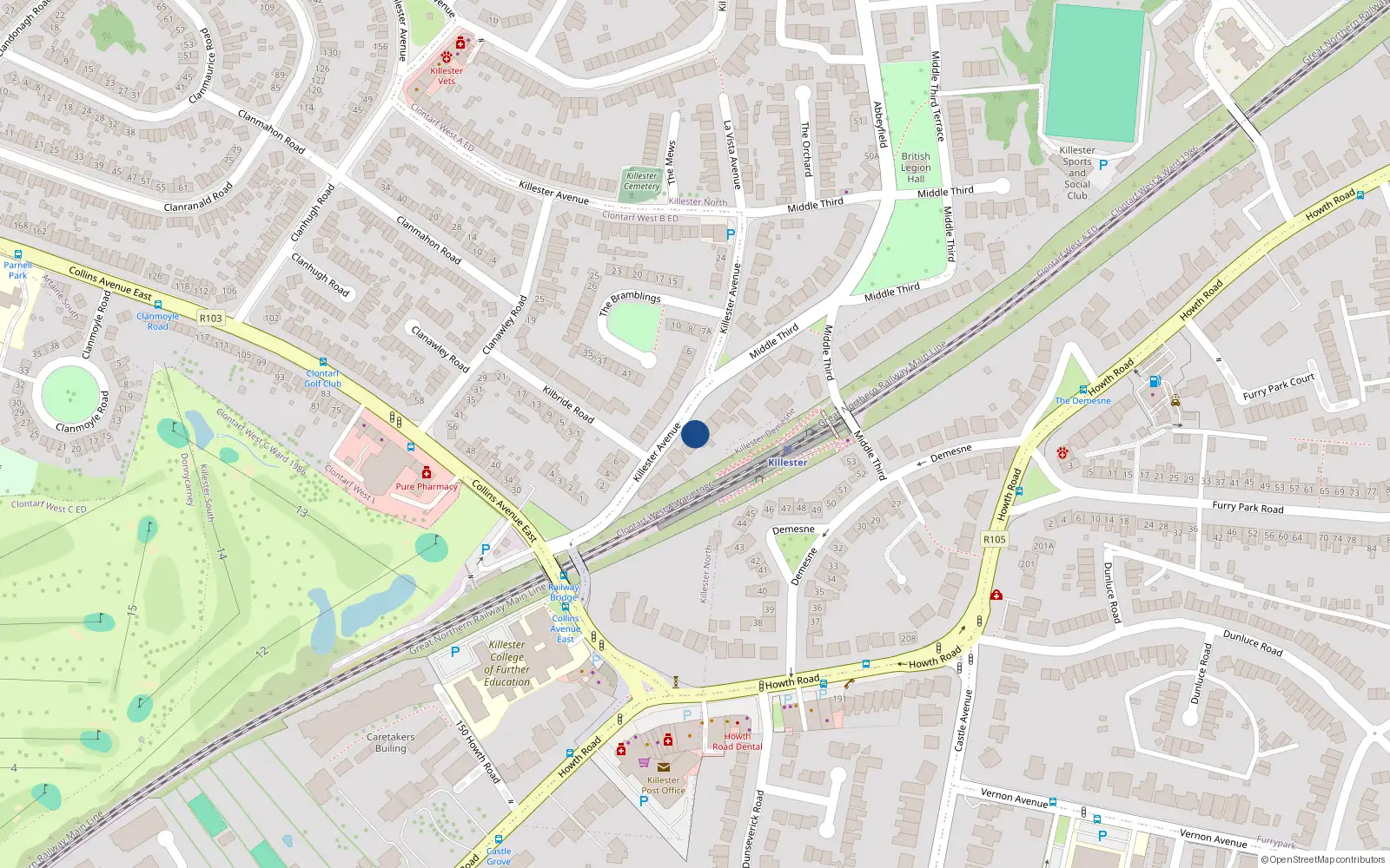 Overhead map showing the location of 5 Killester Avenue, Dublin 5