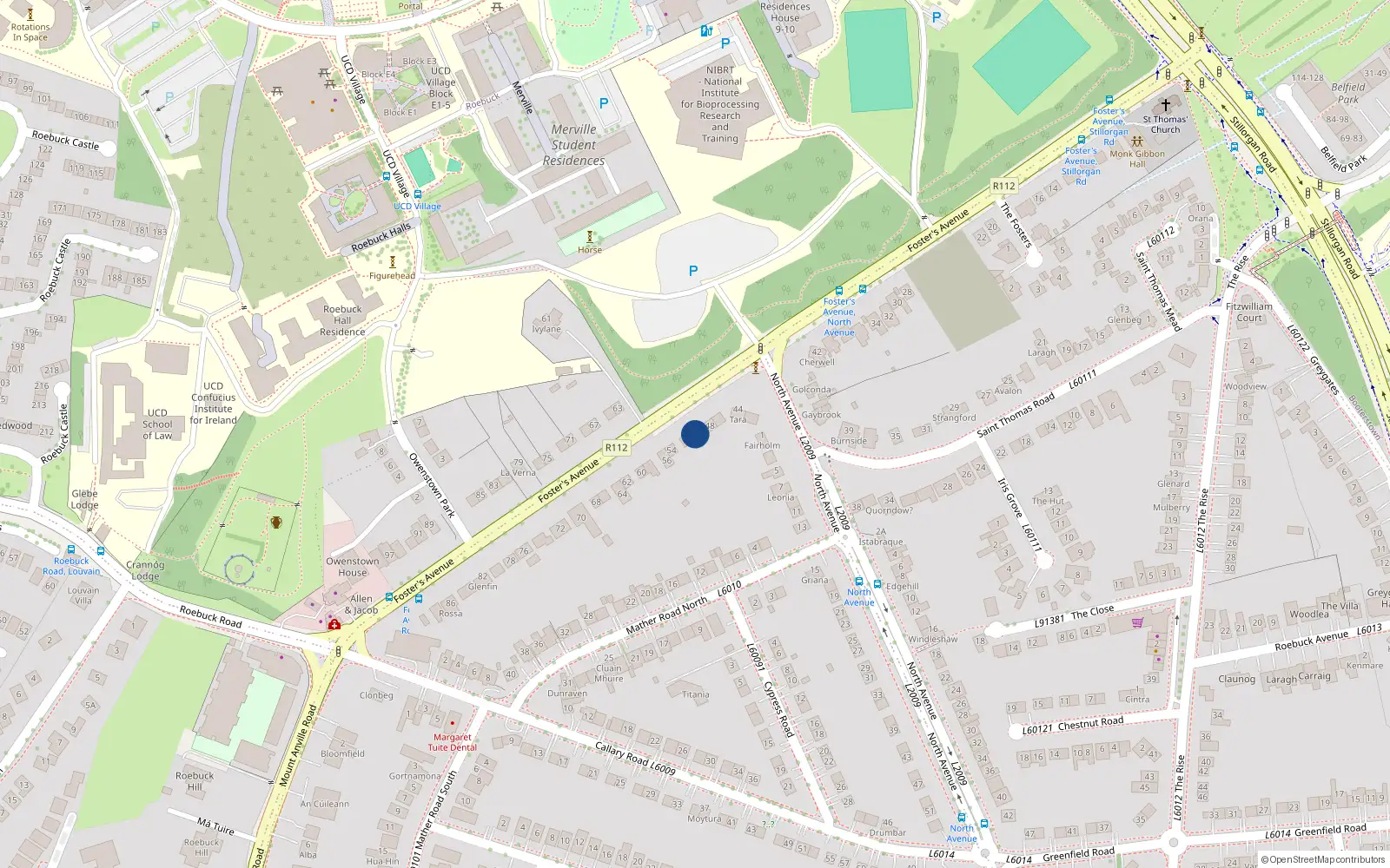 Overhead map showing the location of Gartenane, 50 Foster Avenue, Blackrock