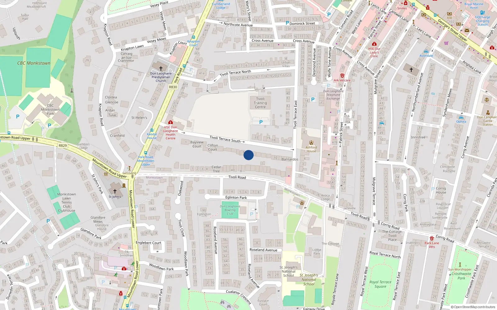 Overhead map showing the location of 9A Tivoli Terrace South, Dun Laoghaire