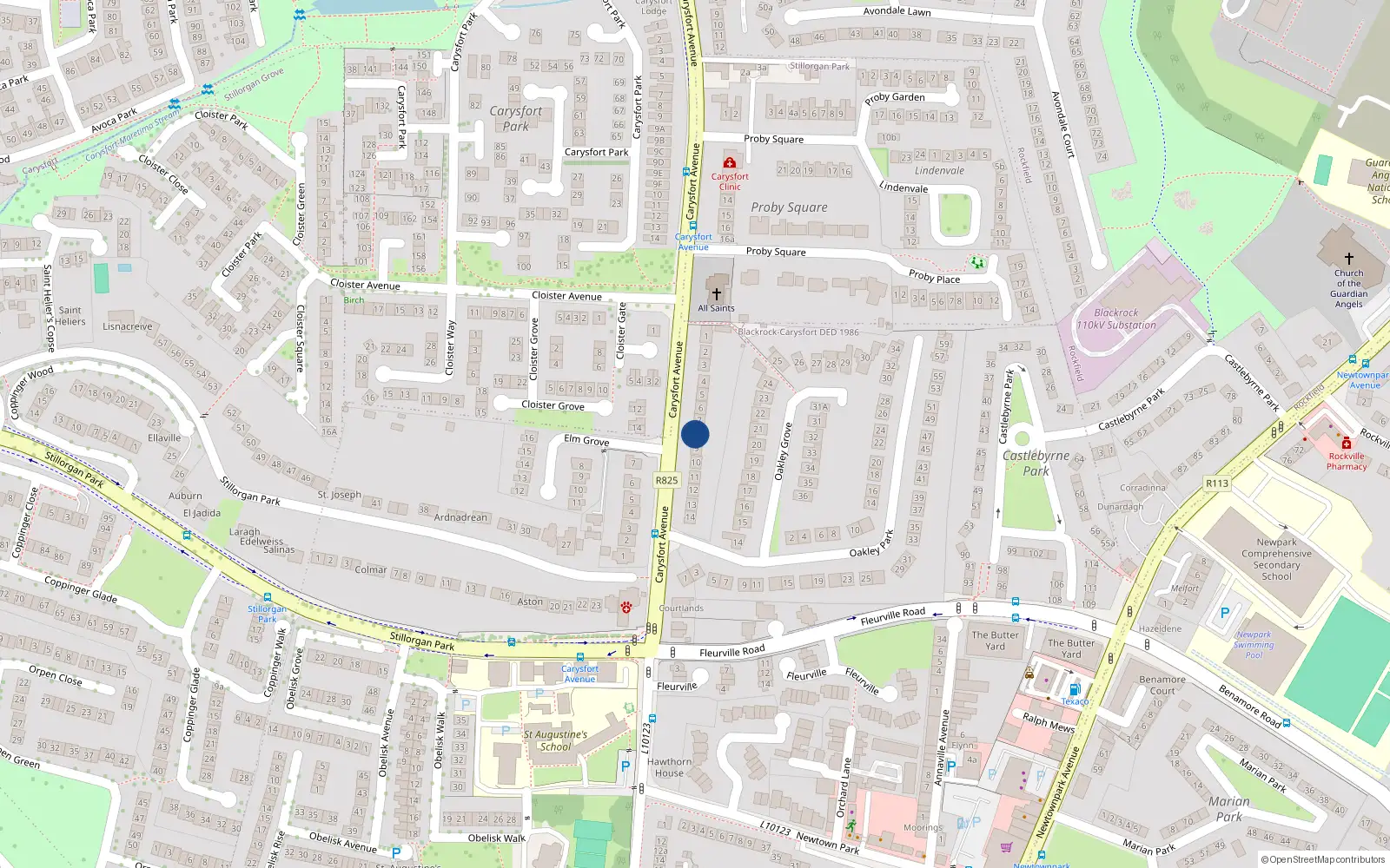 Overhead map showing the location of Glasheen, 8 Carysfort Avenue Upper, Blackrock