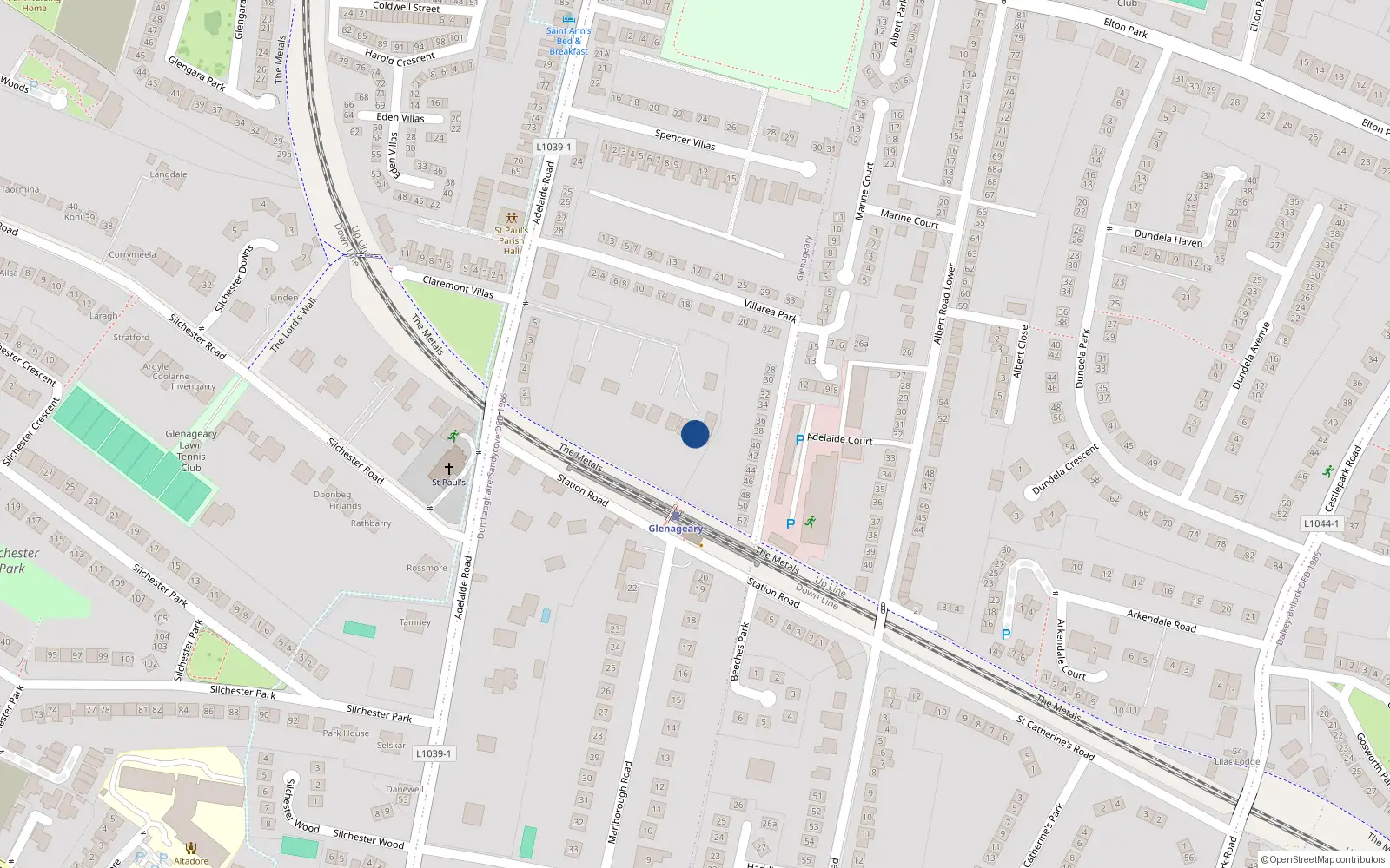 Overhead map showing the location of Glenageary, Dublin, Co. Dublin