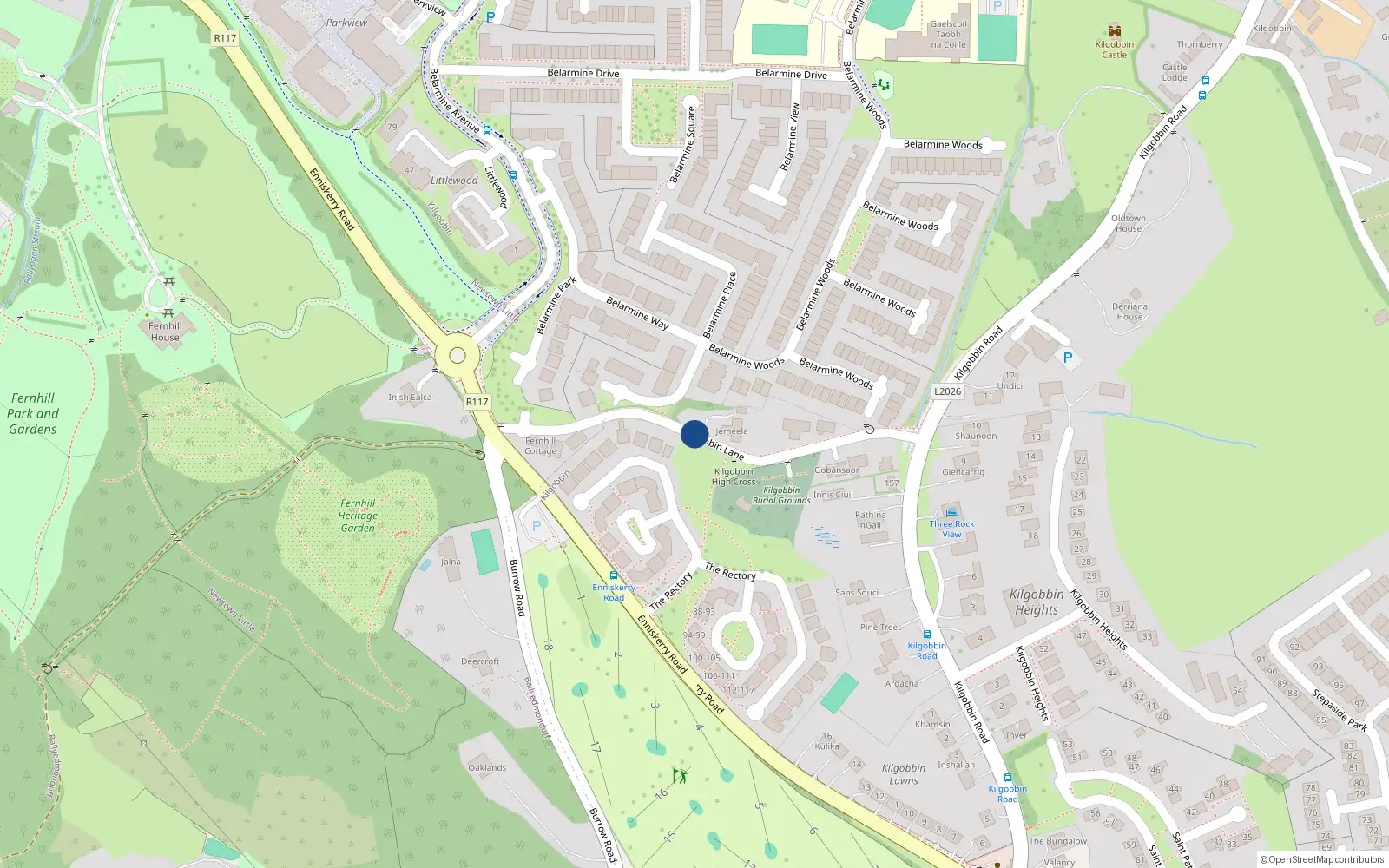 Overhead map showing the location of Kilgobbin Lane