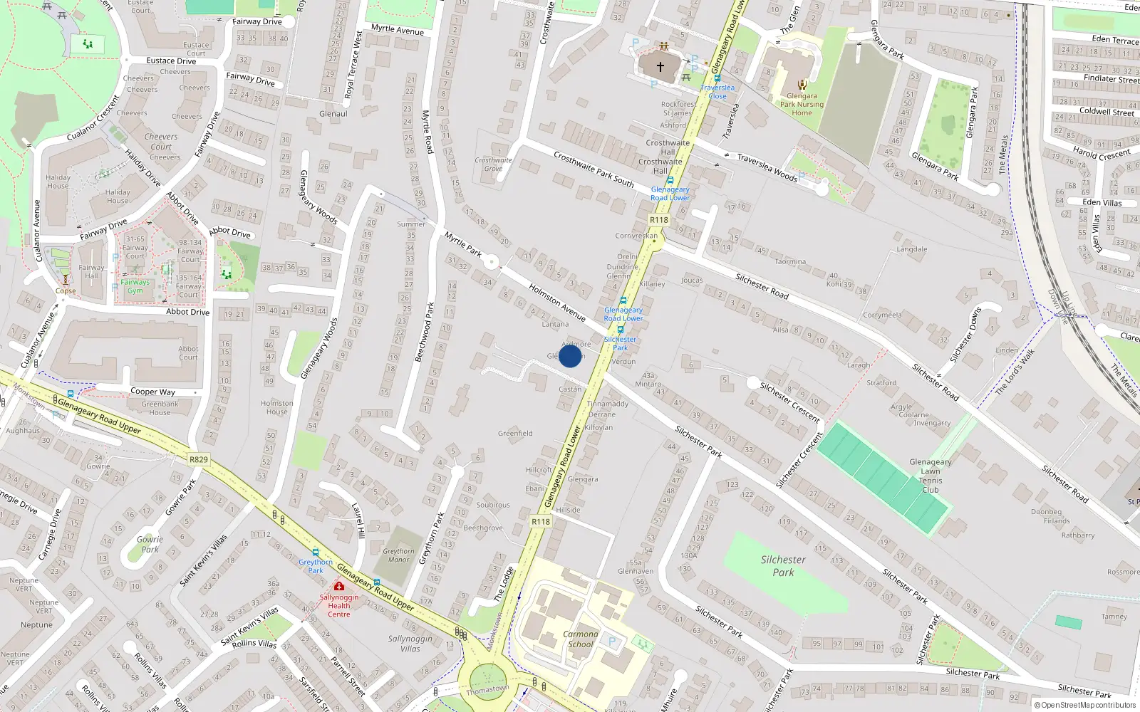 Overhead map showing the location of Monkstown, Dublin, Co. Dublin