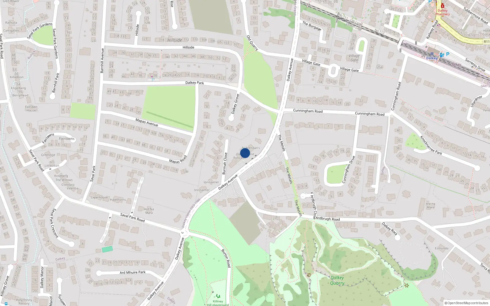 Overhead map showing the location of Dalkey Avenue, Dalkey